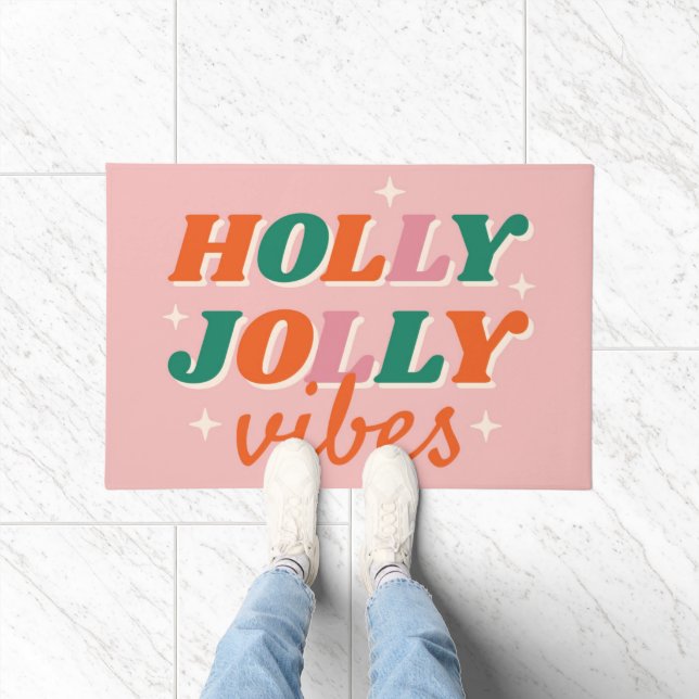 Fun Holly Jolly Vibes Christmas Design Doormat (Indoor)