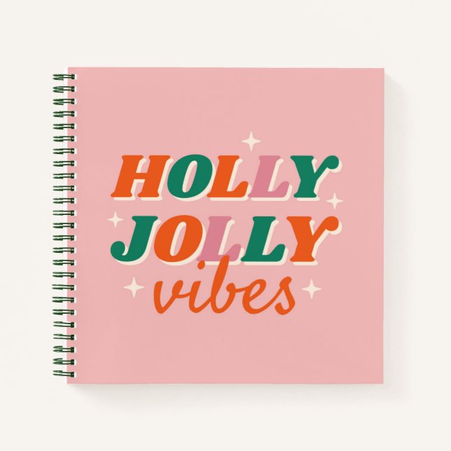 Fun Holly Jolly Vibes Christmas Design Notebook (Front)