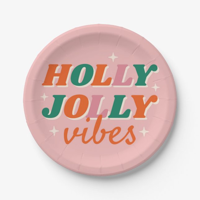 Fun Holly Jolly Vibes Christmas Design Paper Plate (Front)