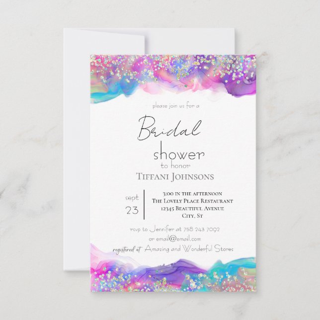 Fun Holographic Ink Glitter Bridal Shower Invitation (Front)