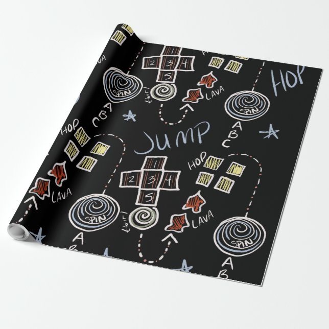 Fun Hopscotch Educational Kids Chalk Pattern Wrapping Paper (Unrolled)