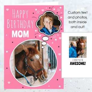 Fun Horse Mum Birthday Thought Bubble Photo Pink Card