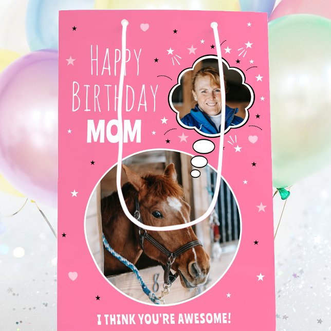 Fun Horse Mum Birthday Thought Bubble Photo Pink Medium Gift Bag (Creator Uploaded)