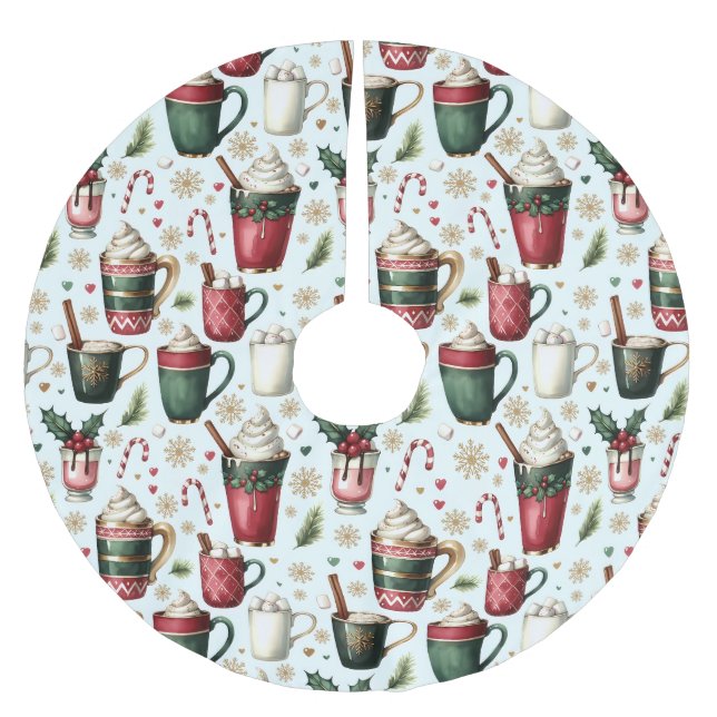 Fun Hot Christmas Holiday Drinks Christmas Pattern Brushed Polyester Tree Skirt (Front)