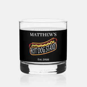 Fun Hot Dog Stand Drinkware Rocks Whiskey Glass