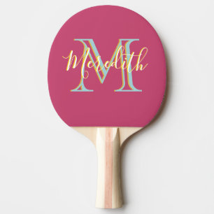Fun Hot Pink Blue Yellow Custom Monogram Name  Ping Pong Paddle
