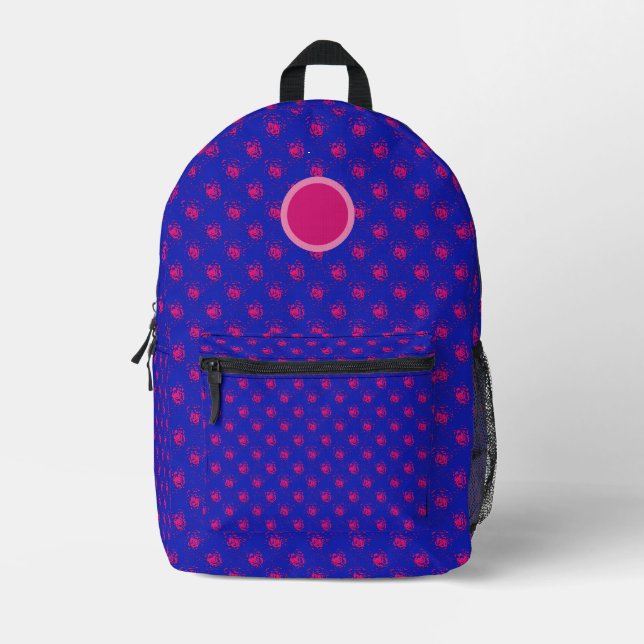 Fun Hot Pink Dots on Blue Printed Backpack (Front)
