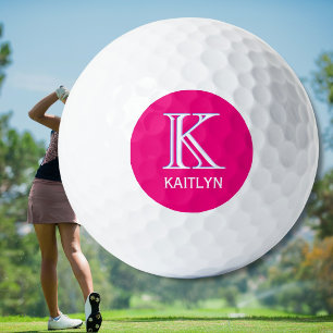 Fun Hot Pink Feminine 3-Layered Monogram Name Golf Balls