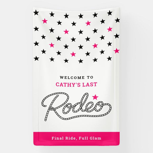 Fun Hot Pink Her Last Rodeo Bachelorette Party Banner (Vertical)