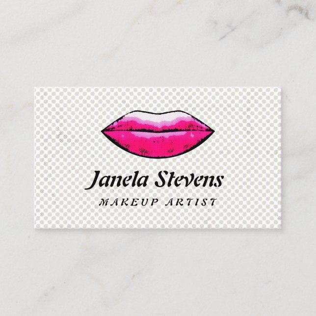 Fun Hot Pink Lips Retro Grunge Makeup Artist Business Card (Front)