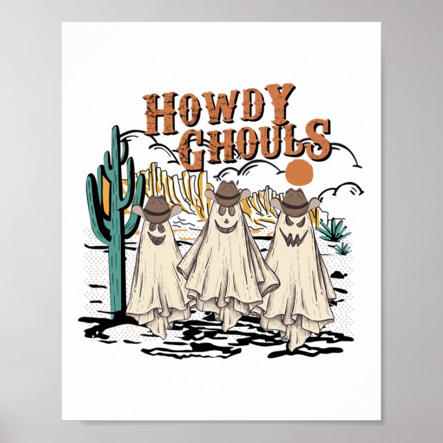 Fun Howdy Ghouls Western Halloween Fall Ghosts Wom Poster (Front)