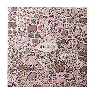 Fun humor neutral breast pattern tile