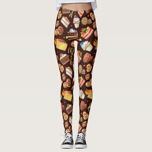 Fun Humour Comic Cartoon Candy Sweets Cakes Desser Leggings (Front)