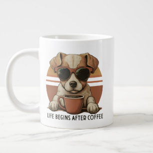 Fun humour life begins after coffee Puppy Large Coffee Mug