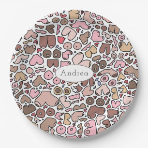 Fun humour neutral breast pattern paper plate