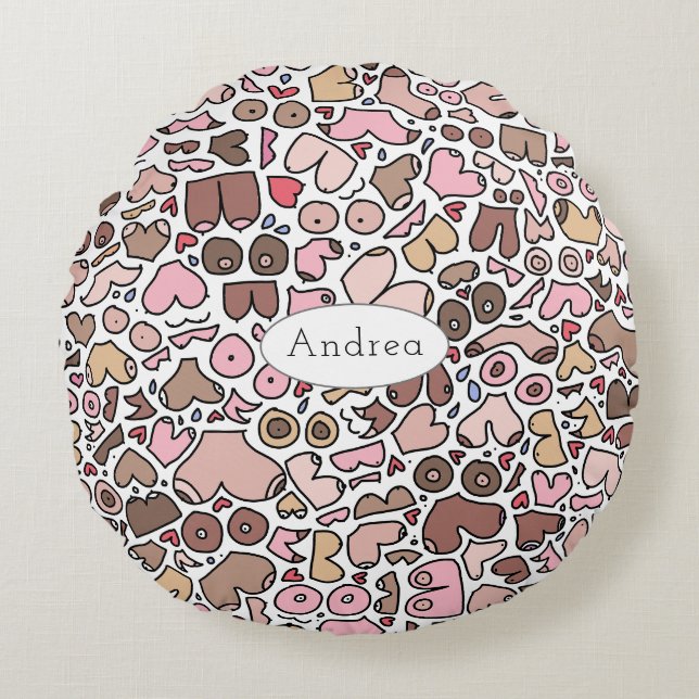 Fun humour neutral breast pattern round cushion (Front)