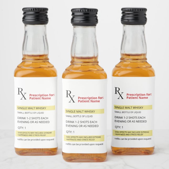 Fun Humour Novelty Rx PrescriptionLabel Liquor Bottle Label (Bottles)