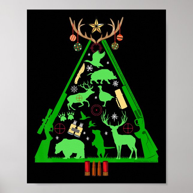 Fun Hunting Deer And Elk Hunter Christmas Tree Hun Poster (Front)