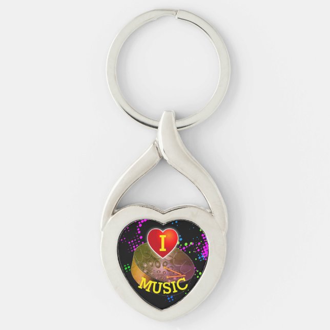Fun I Love Music with Heart and Pan Key Ring (Front)