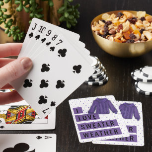 Fun I Love Sweater Weather Purple Polka Dots Playing Cards