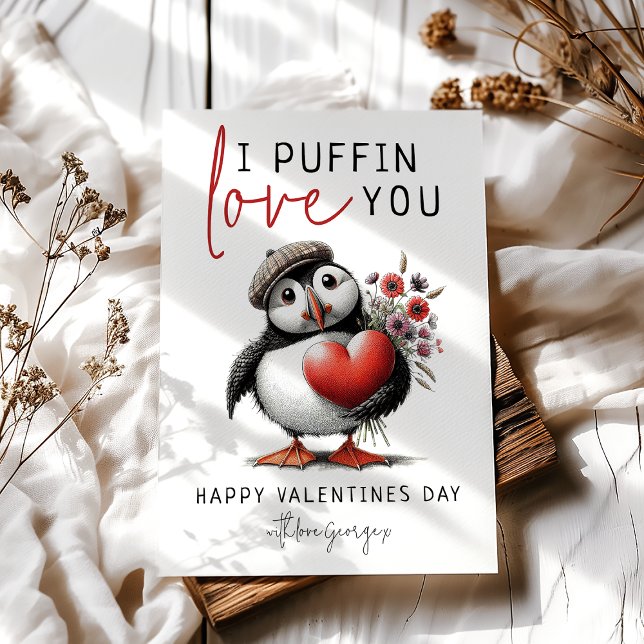 Fun I Puffin Love You Valentines Day Holiday Card (Creator Uploaded)