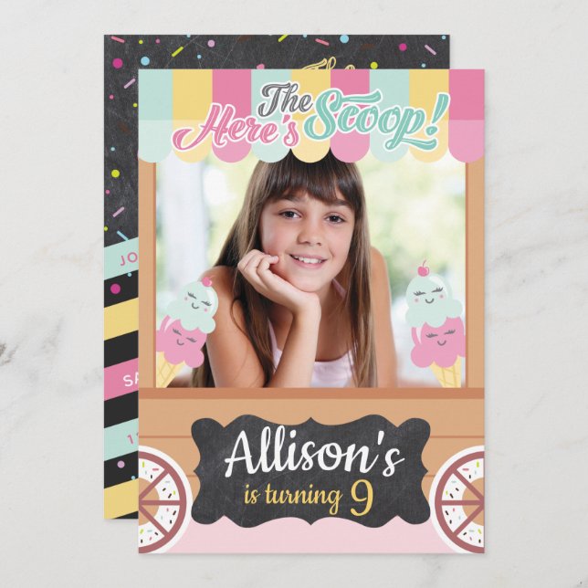 Fun Ice Cream Cart Photo Birthday Party Invitation (Front/Back)