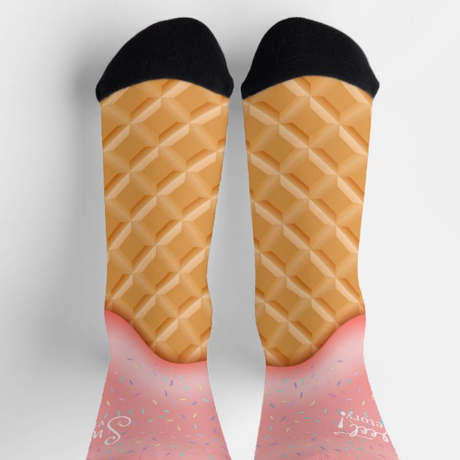 Fun Ice Cream Cone Sweet Victory Sprinkles Pink Socks (Top)