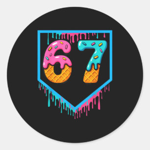 Fun Ice Cream Drip 67 Number 6-7 6 7 Baseball Six Classic Round Sticker