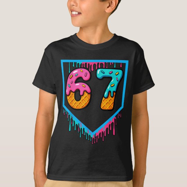 Fun Ice Cream Drip 67 Number 6-7 6 7 Baseball Six  T-Shirt (Front)