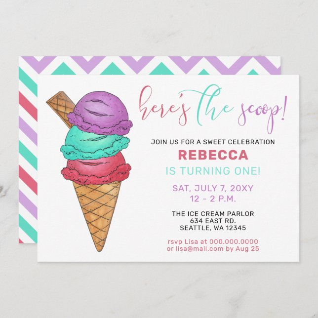 Fun Ice cream party Birthday invitation (Front/Back)