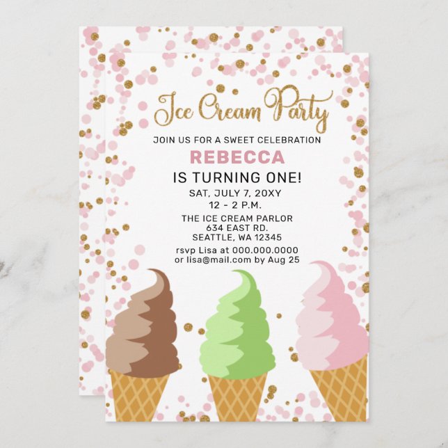 Fun Ice cream party Birthday invitation (Front/Back)