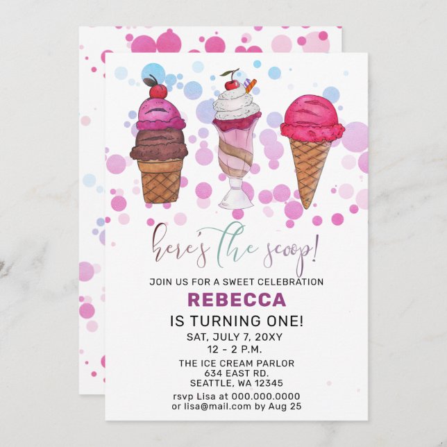 Fun Ice cream party Birthday invitation (Front/Back)