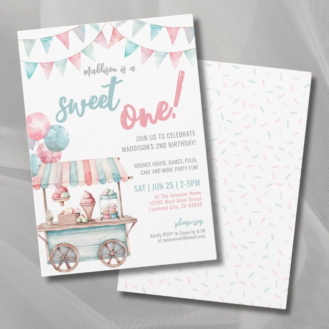 Fun Ice Cream Summer 1st Birthday Party Invitation (Fun Ice Cream Summer 1st Birthday Party Invitation)