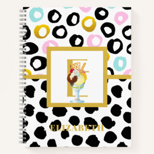 Fun Icecream Sundae Black Pink Monogram Girls Notebook