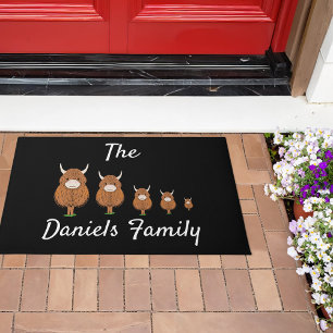Fun Illustrated Highland Cow Family Door Mat