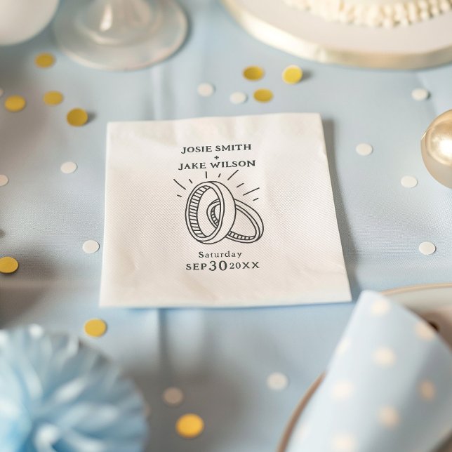 Fun illustrated wedding rings napkin (Charming napkins with illustration of two wedding rings, symbolizing unity and everlasting love)