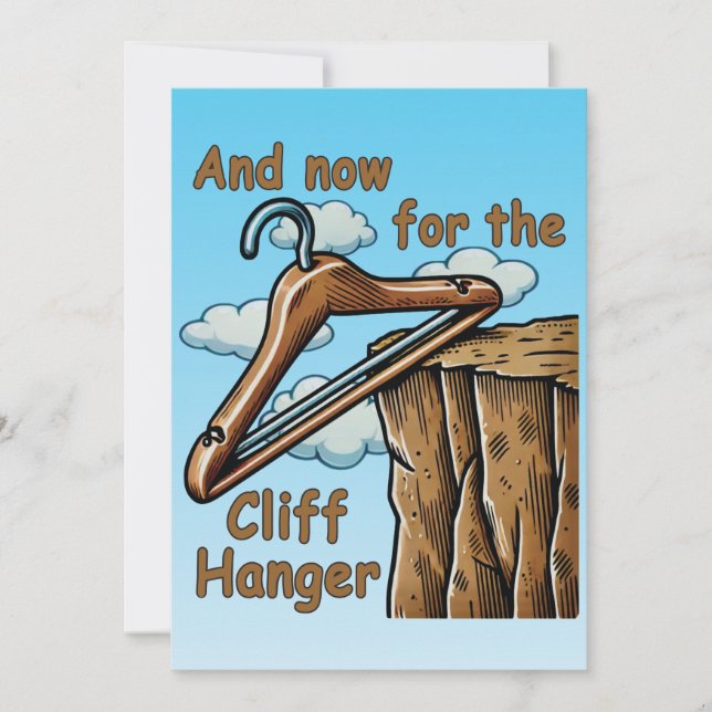 Fun Image of Cliff Hanger with Playful Wordplay Invitation (Front)
