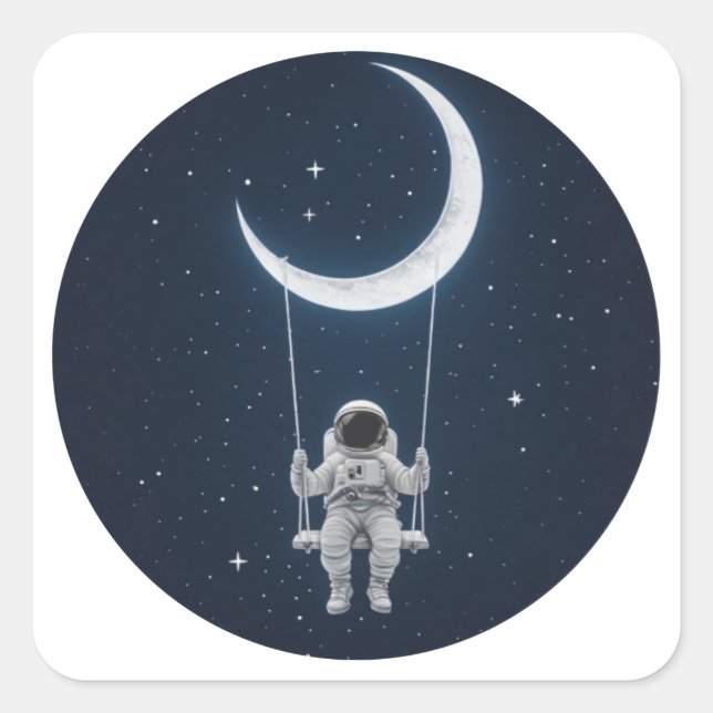 Fun in Space - Astronaut Swinging on the Moon Square Sticker (Front)