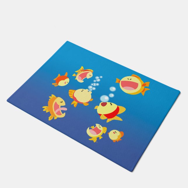 Fun in The Fish Tank (cartoon fish) Door Mat (Angled)