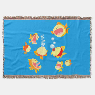 Fun In The Fish Tank (Cartoon Fish) Throw Blanket