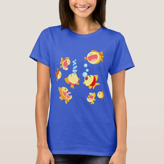 Fun in The Fish Tank cartoon women T-Shirt (Front)