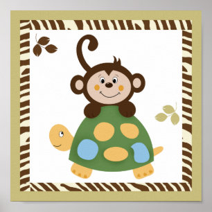 Fun in the Jungle 10x10 Monkey Art Poster Print