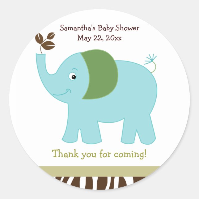 Fun in the Jungle Elephant Round Favour Sticker (Front)