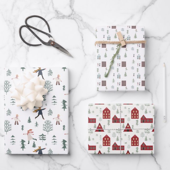 fun in the snow holiday wrapping paper sheets (Front)