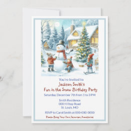 Fun in the Snow Kids Birthday Invitation