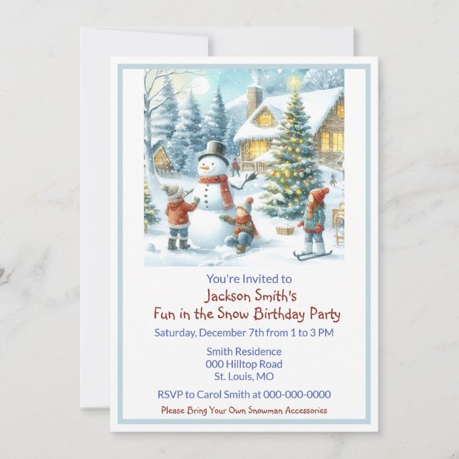 Fun in the Snow Kids Birthday  Invitation (Front)