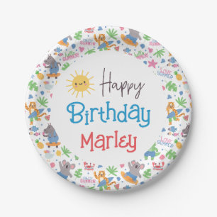 Fun in the Sun Beach Animal Happy Birthday Paper Plate