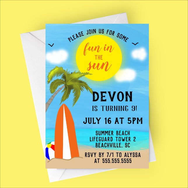 Fun in the Sun Beach Birthday Party Invitation (Fun in the Sun - Beach Themed Birthday Party Invitation)