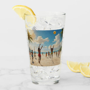 Fun In The Sun Beach Volleyball Oil Paint, Glass
