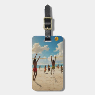 Fun In The Sun Beach Volleyball Oil Paint, Luggage Tag